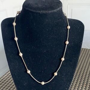 Gold Pearl Station Necklace with Cream Pearls - Women Jewelry